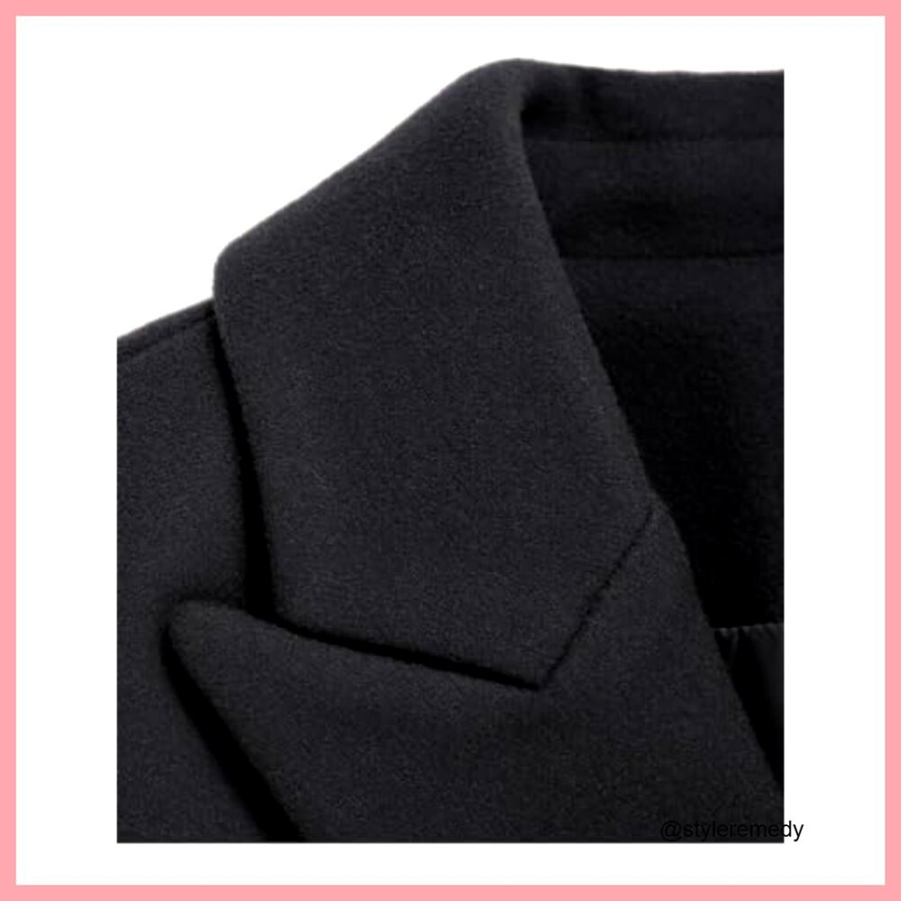 Long Wool Pea Coat Double Breasted Knee Length Office Work Coat - Picture 5 of 7